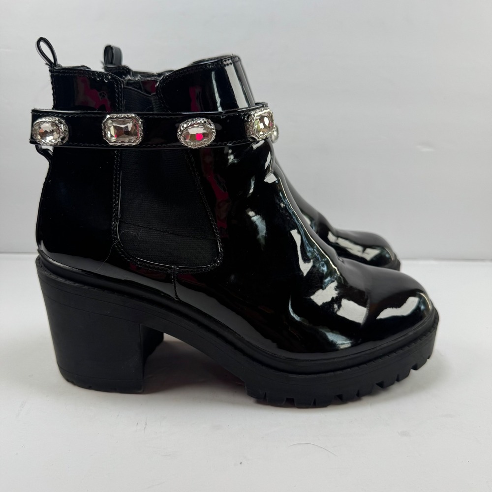 Torrid Black Patent Removable Rhinestone Strap Lug Sole Chelsea Boots 9WW - Picture 3 of 10